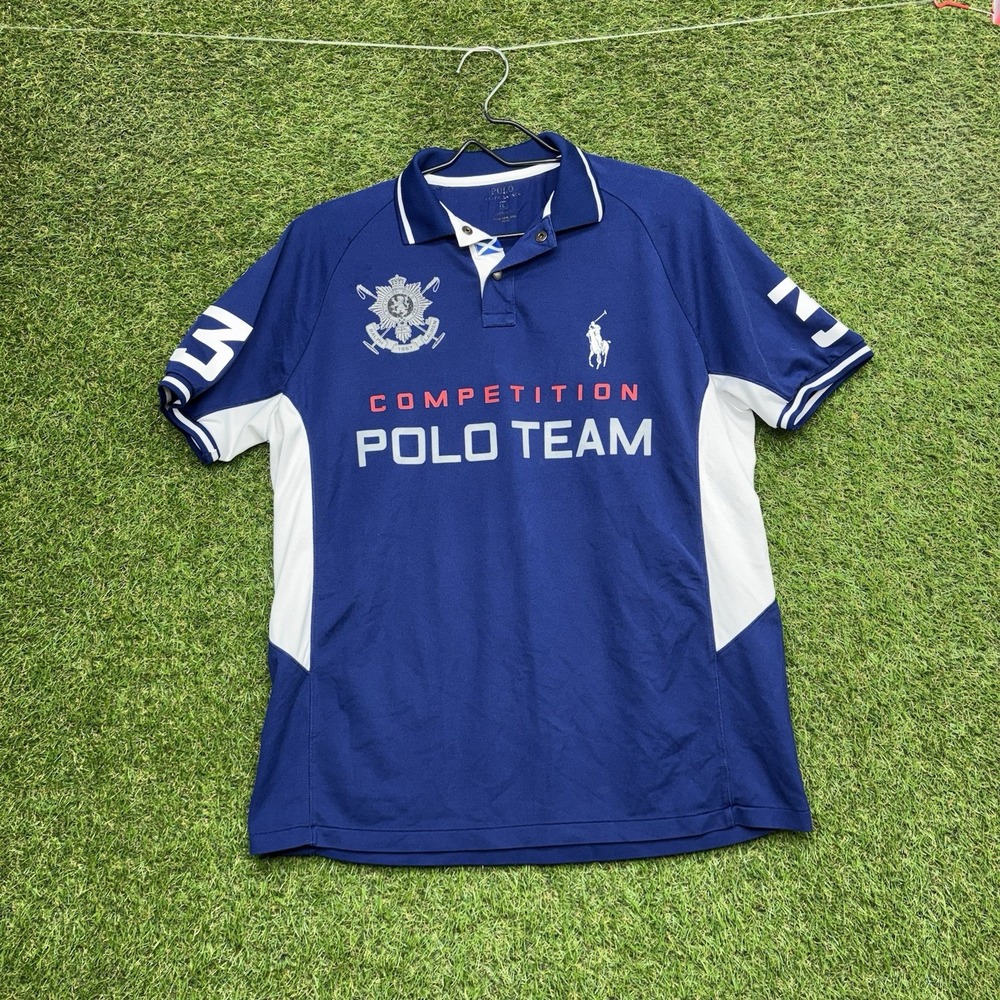 Ralph Lauren Polo Shirt Mens Large Blue Custom Fit Competition Team BLACKWATCH